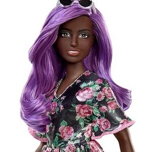 Vintage African American Plus Size Barbie Mattel Doll  Purple Hair Floral Outfit